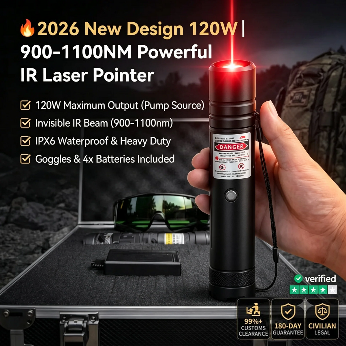 💥2026 New Design 120W 900-1100NMPowerful IR Laser Pointer