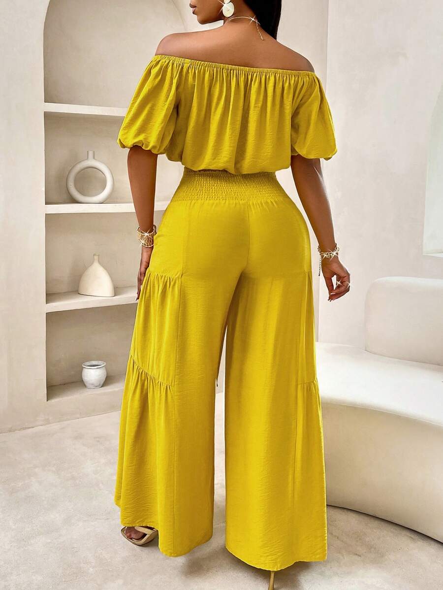 Summer Beach One-Shoulder Crop Top & Wide Leg Pants Set