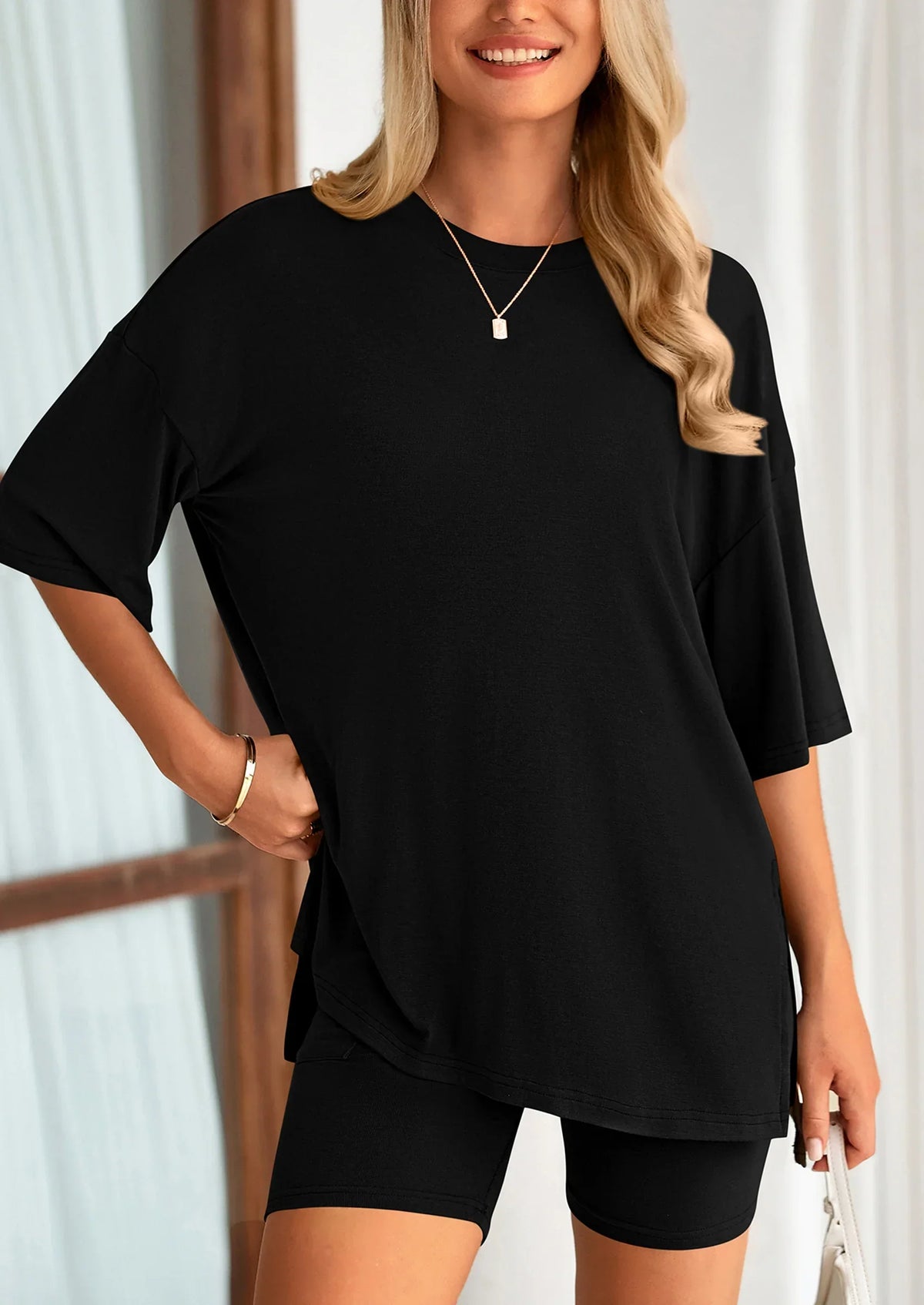 Women's Two Piece Lounge Set Summer Casual Oversized Shirts