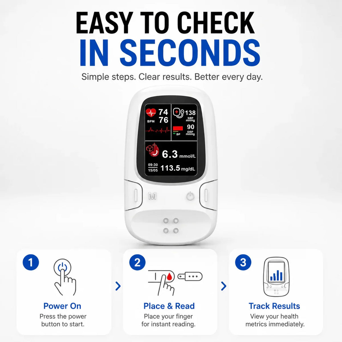 Professional 3-in-1 Glucose & Vital Signs Monitor