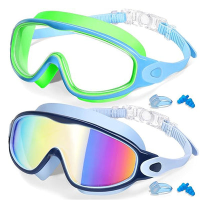 2-Pack Kids Swim Goggles 3-15+ – UV Anti-Fog HD, Earplugs & Nose Clip