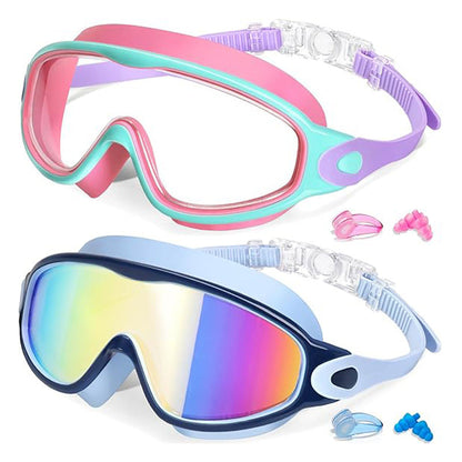 2-Pack Kids Swim Goggles 3-15+ – UV Anti-Fog HD, Earplugs & Nose Clip