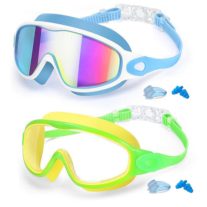 2-Pack Kids Swim Goggles 3-15+ – UV Anti-Fog HD, Earplugs & Nose Clip