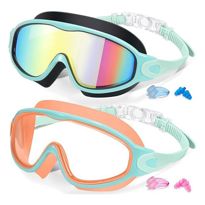 2-Pack Kids Swim Goggles 3-15+ – UV Anti-Fog HD, Earplugs & Nose Clip