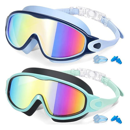 2-Pack Kids Swim Goggles 3-15+ – UV Anti-Fog HD, Earplugs & Nose Clip