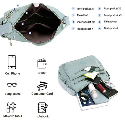 Anti-Theft Nylon Crossbody Bag for Women – Lightweight Multi-Pocket Everyday Shoulder Bag