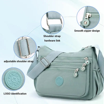 Anti-Theft Nylon Crossbody Bag for Women – Lightweight Multi-Pocket Everyday Shoulder Bag