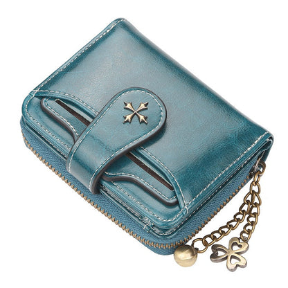 Vintage Goth Mini Leather Wallet for Women – Zip Bifold Coin Purse