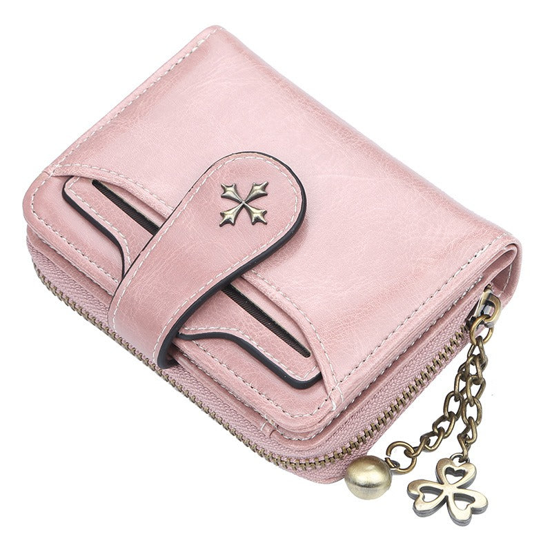 Vintage Goth Mini Leather Wallet for Women – Zip Bifold Coin Purse
