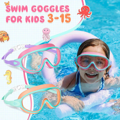 2-Pack Kids Swim Goggles 3-15+ – UV Anti-Fog HD, Earplugs & Nose Clip