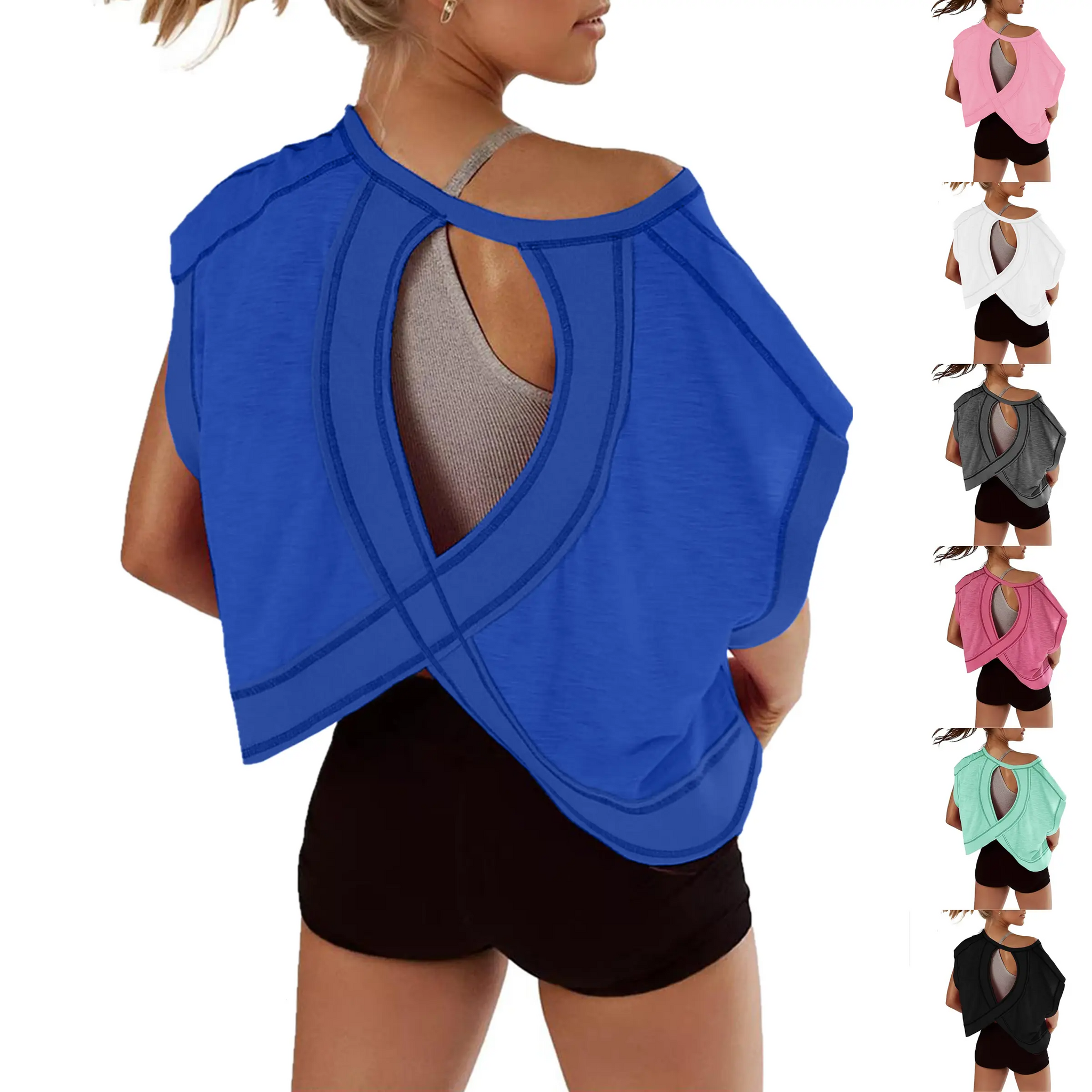 ⛱Women's Open Back Crop Top - Oversized Stretch Tee for Yoga & Street