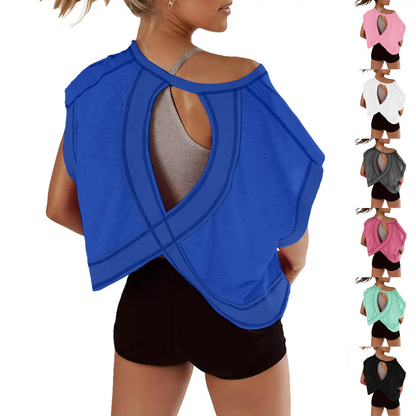 ⛱Women's Open Back Crop Top - Oversized Stretch Tee for Yoga & Street