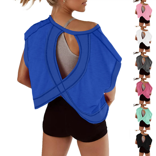 ⛱Women's Open Back Crop Top - Oversized Stretch Tee for Yoga & Street