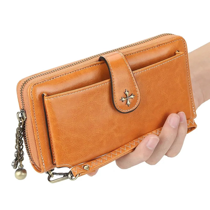 Vintage Goth Mini Leather Wallet for Women – Zip Bifold Coin Purse