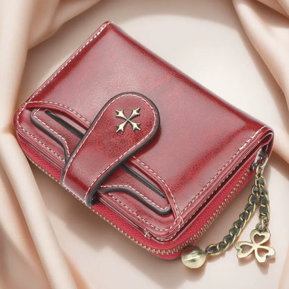 Vintage Goth Mini Leather Wallet for Women – Zip Bifold Coin Purse