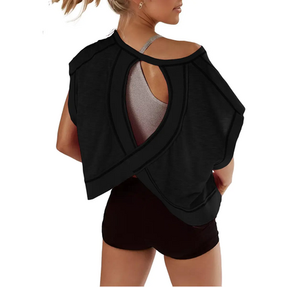 ⛱Women's Open Back Crop Top - Oversized Stretch Tee for Yoga & Street