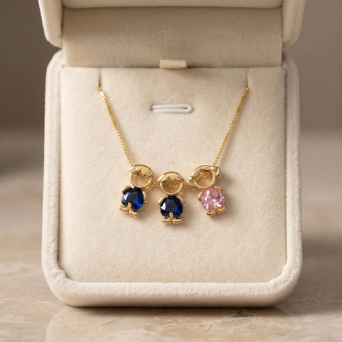 18k Birthstone Mom & Kids Detachable Necklace – Her Birthstone, Your Heart