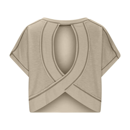 ⛱Women's Open Back Crop Top - Oversized Stretch Tee for Yoga & Street