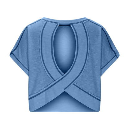 ⛱Women's Open Back Crop Top - Oversized Stretch Tee for Yoga & Street