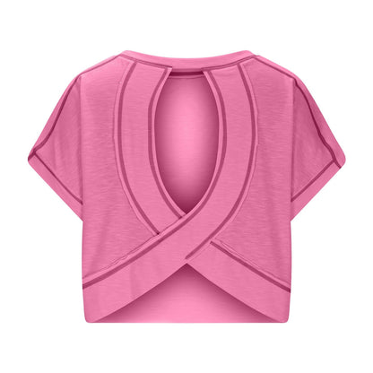 ⛱Women's Open Back Crop Top - Oversized Stretch Tee for Yoga & Street