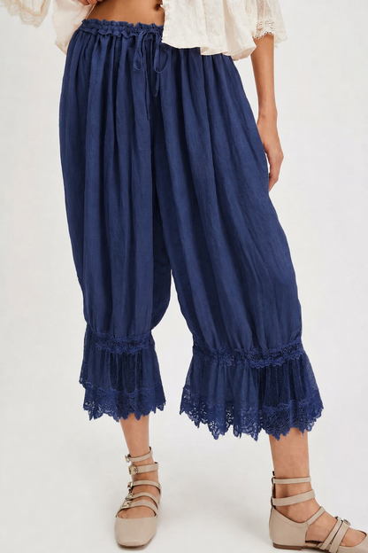 Lace Patchwork Bloomer Pants – Y2K Ruffle Hem, Elastic Waist