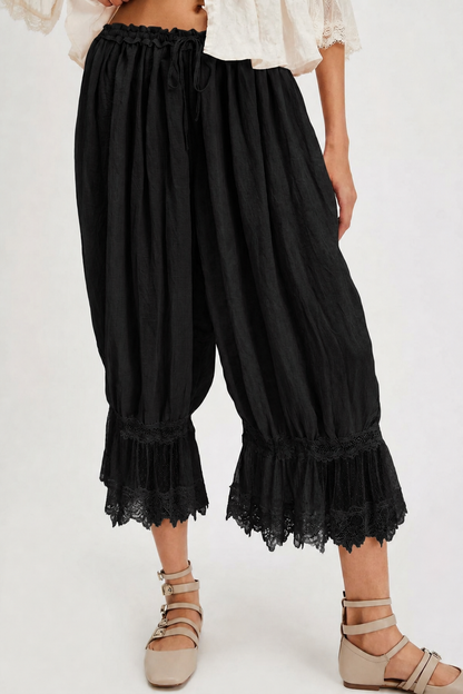 Lace Patchwork Bloomer Pants – Y2K Ruffle Hem, Elastic Waist