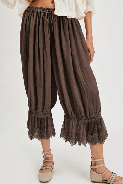 Lace Patchwork Bloomer Pants – Y2K Ruffle Hem, Elastic Waist